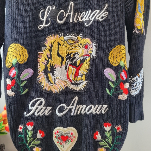 Oserjep Longline Embroidered Tiger Knit Patchwork AMAZING Cardi OS - Picture 10 of 16